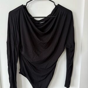 Express Black Drape Neck Bodysuit